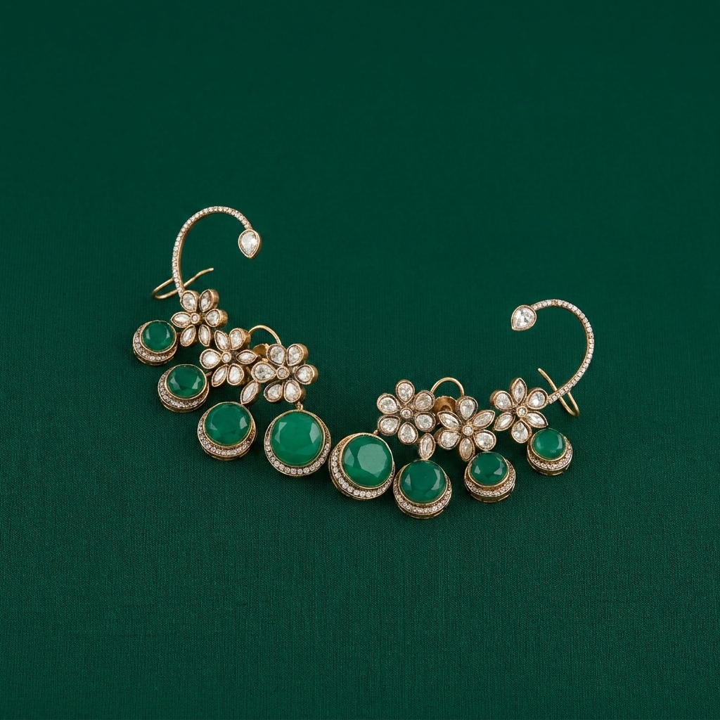 Emerald Floral Ear Cuff Earrings
