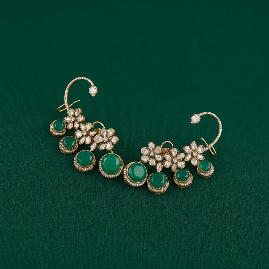 Emerald Floral Ear Cuff Earrings