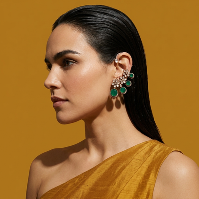 Emerald Floral Ear Cuff Earrings