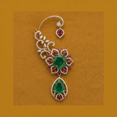 Green Star Chandelier Earrings with Pink Stones