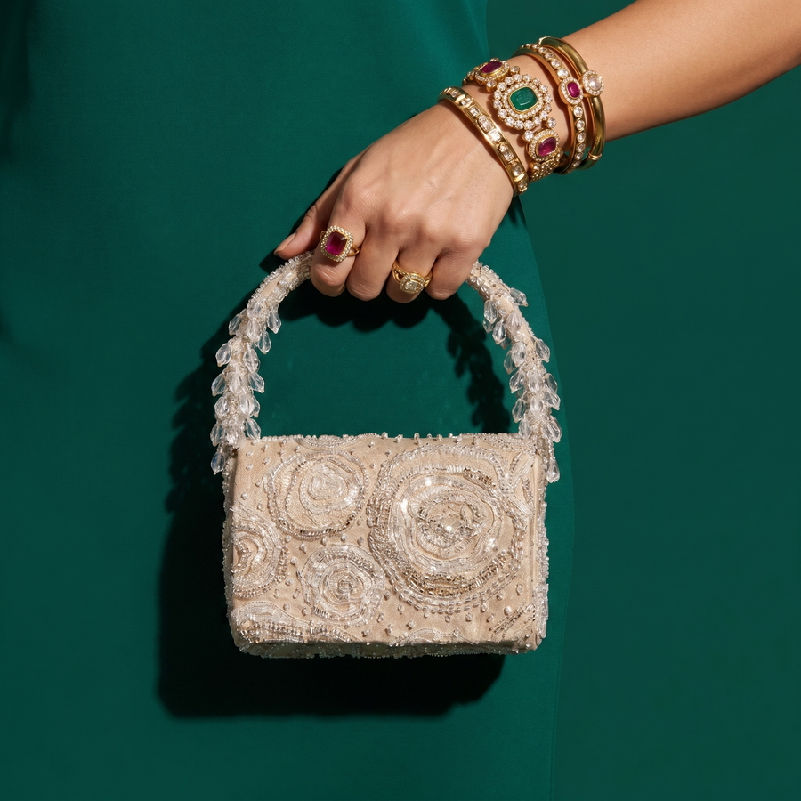 Floral embroidered flap bag