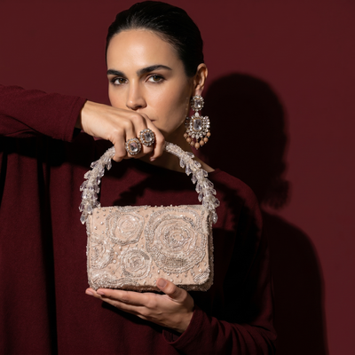 Floral embroidered flap bag