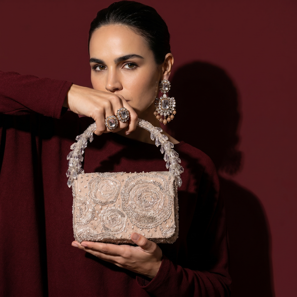 Floral embroidered flap bag