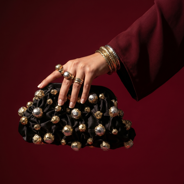 Silver & Gold Foil Black Clutch