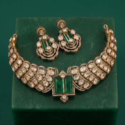 Double Emerald Choker Necklace Set