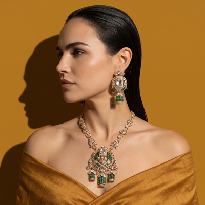 Rajvansh Emerald Polki Statement Set