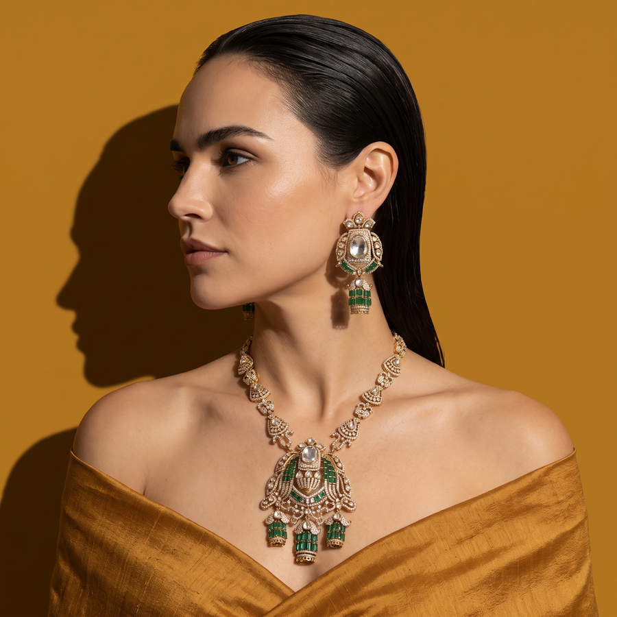 Rajvansh Emerald Polki Statement Set