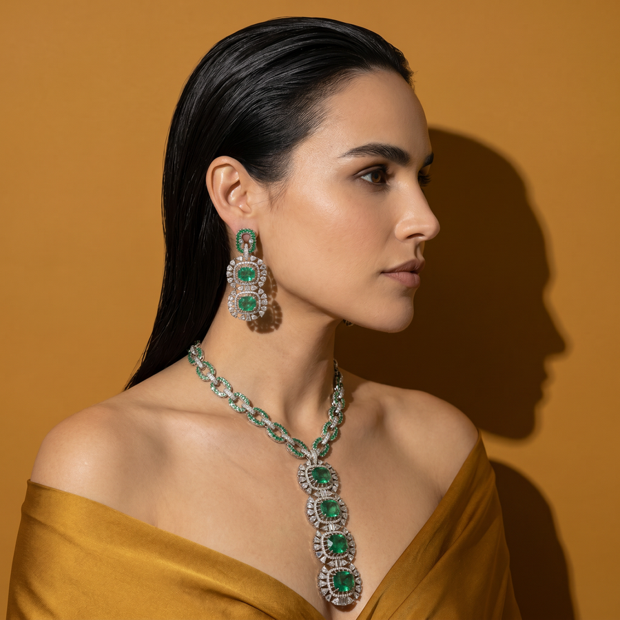 Zavian Emerald Diamond Link Statement Set