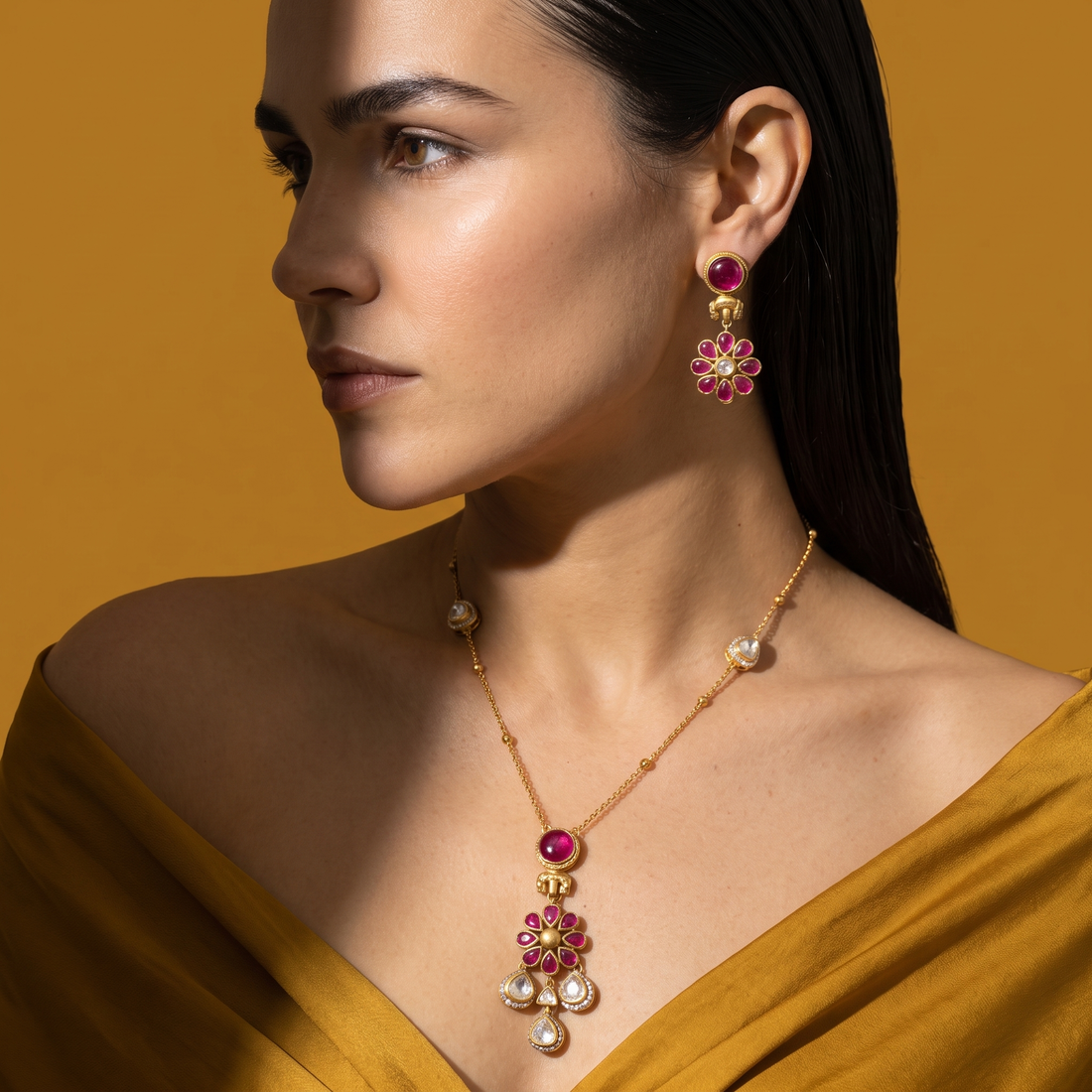 Navrang Elephant Charm Pendant Set
