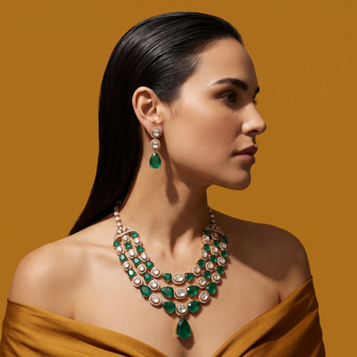 Sagarika Emerald Polki Necklace Set