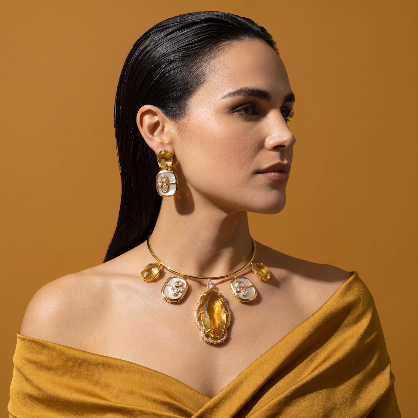 Suryaara Citrine Statement Necklace Set