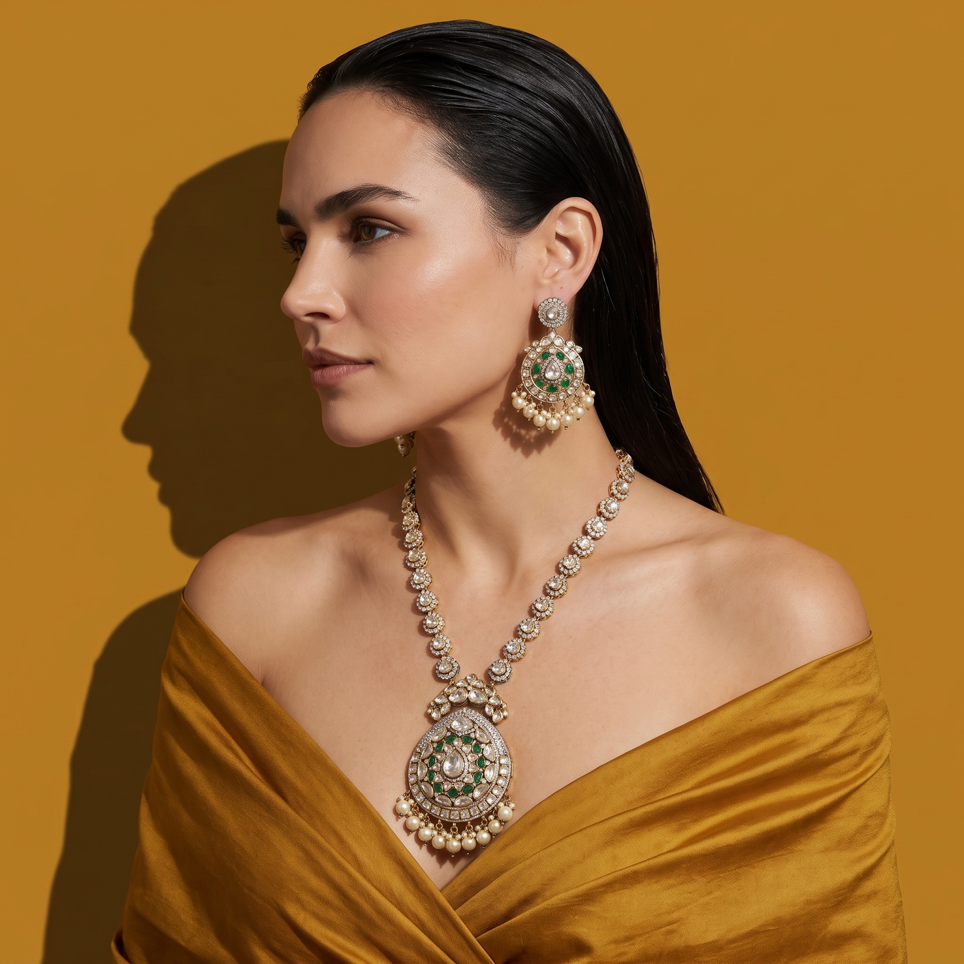 Kaniska Emerald Pendant Set