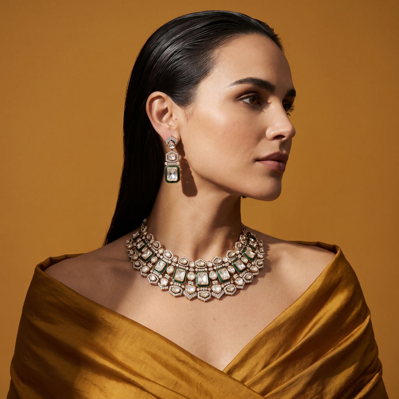 Zafreen Emerald Kundan Collar Set