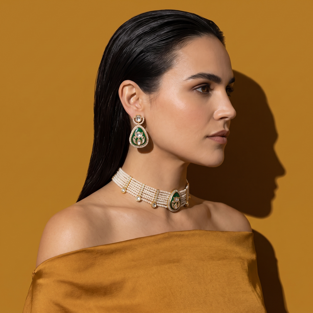 Devaki Pearl Polki Choker Set