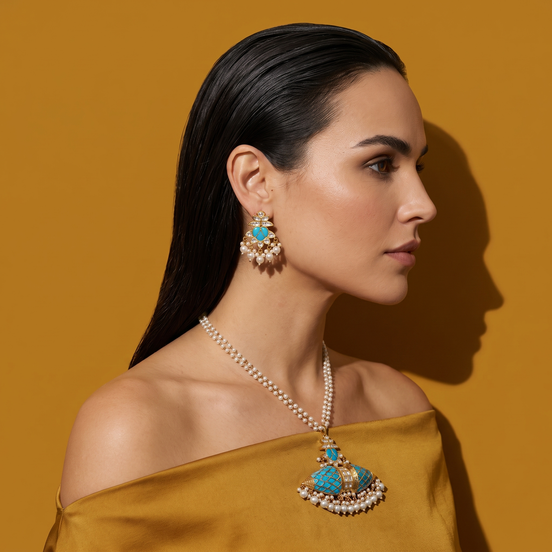 Neelaya Royale Kundan & Turquoise Pearl Set