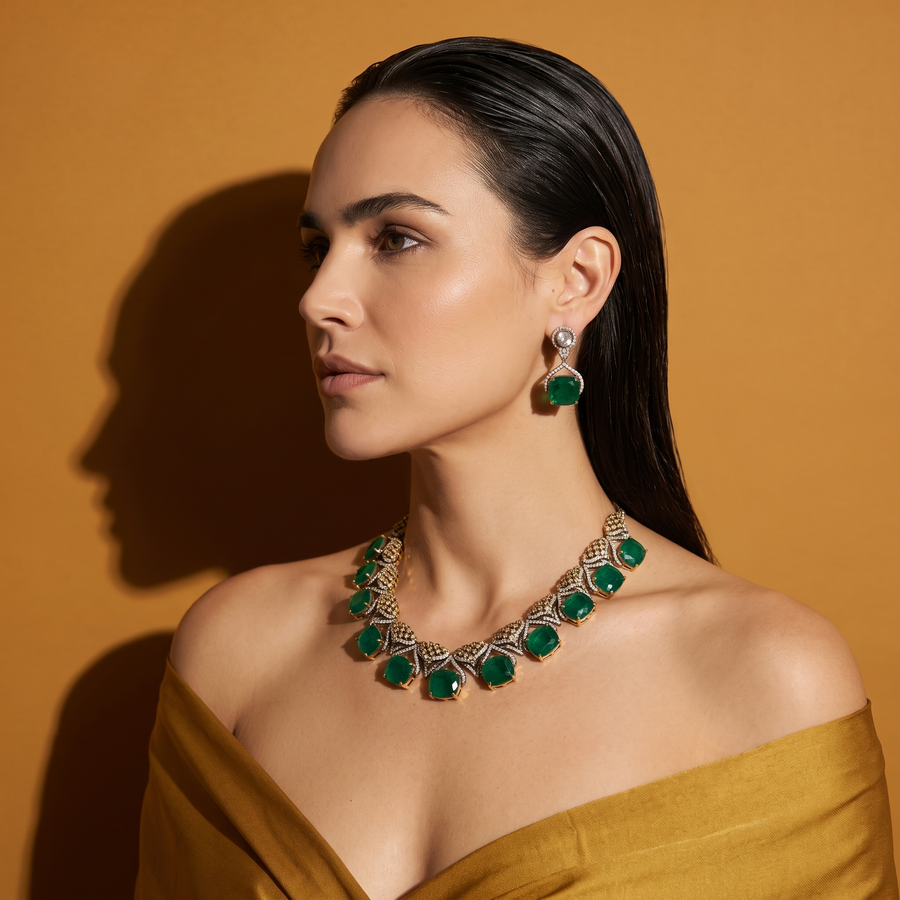 Emerald Grid Necklace Set