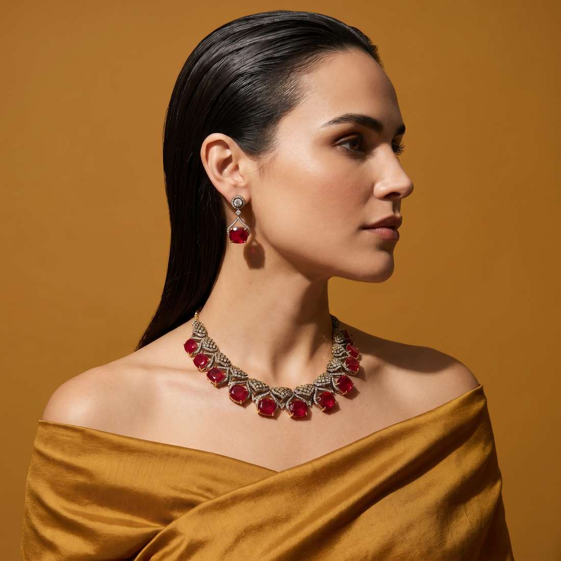 Ruby Grid Necklace Set