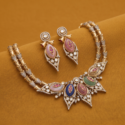 Indra Gemstone Collar with Matching Drop Earrings