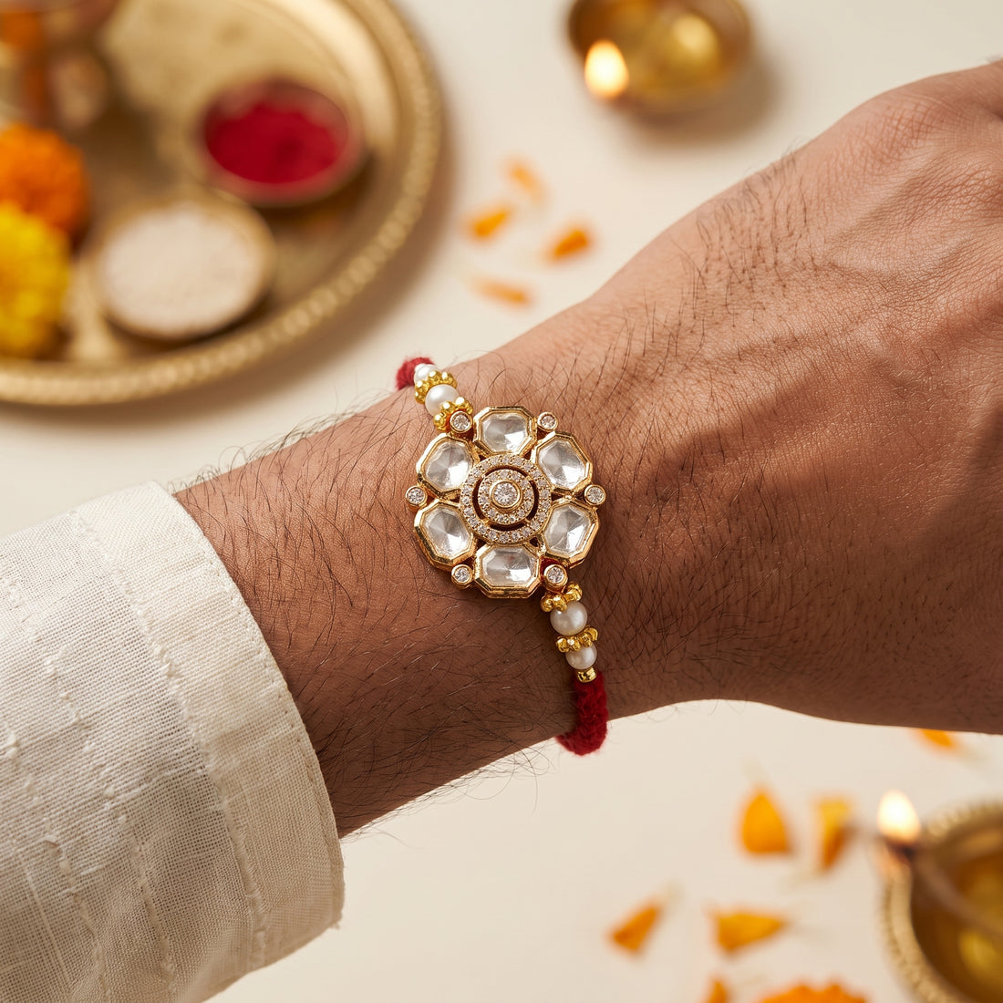 Rakhi Sets - Ganesh and Polki Rakhi Lumba Sets