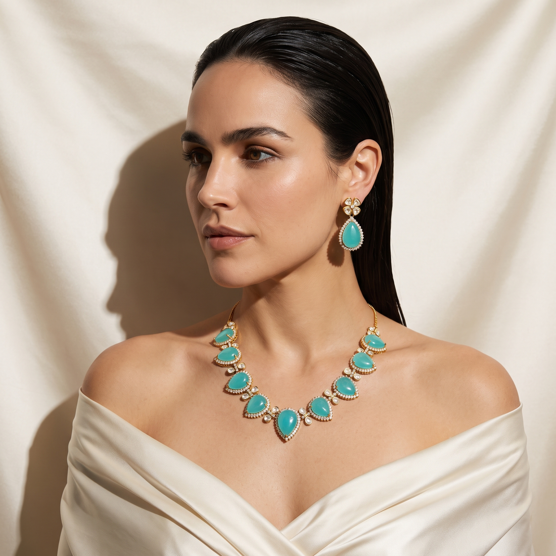 Teardrop Stone Necklace & Earring Set
