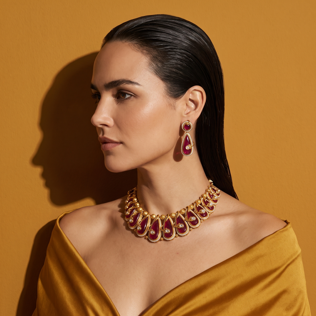 Ruby Teardrop Necklace & Earring Set