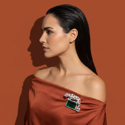 Emerald Leopard Brooch