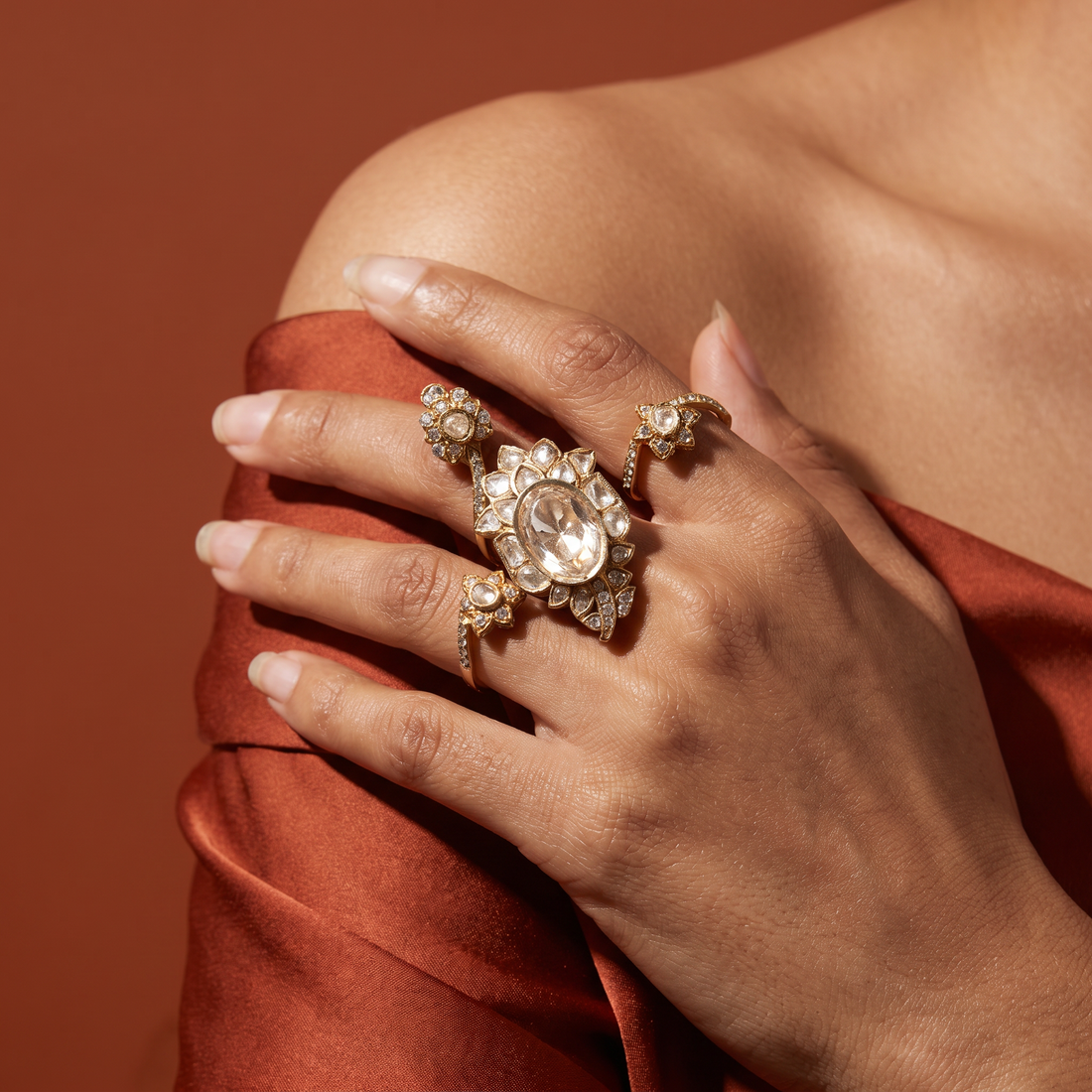 Luminous Floral Statement Ring Set