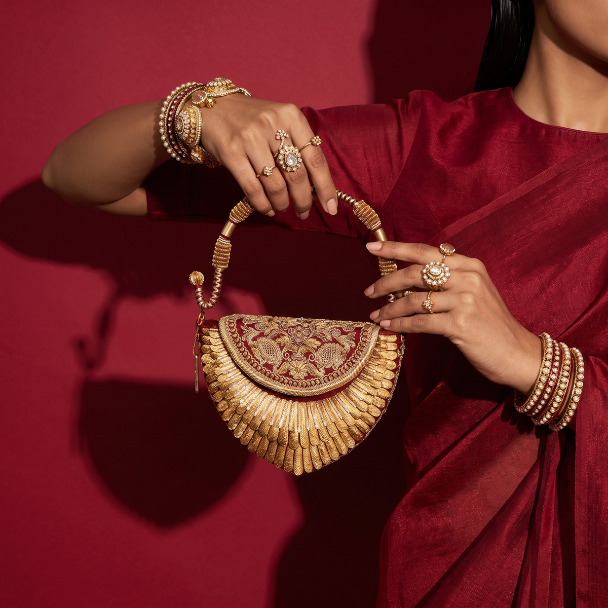 Sona Arc Fan Flap Bag - Merlot