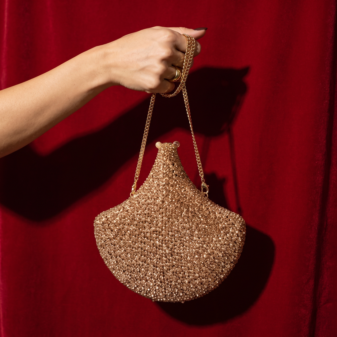 Lume Rose Gold Crystal Fan Clutch