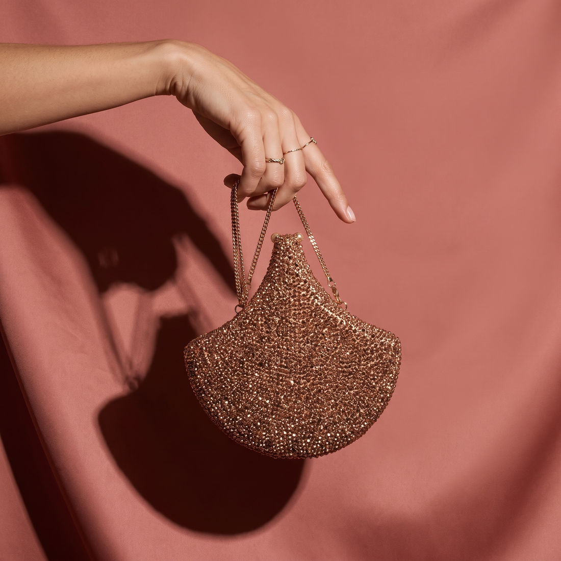 Lume Rose Gold Crystal Fan Clutch