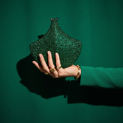 Lume Emerald Crystal Fan Clutch