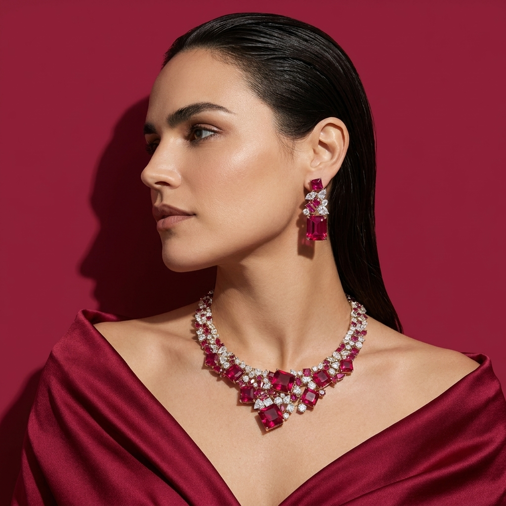 Zendaya Ruby Statement Necklace and Earrings