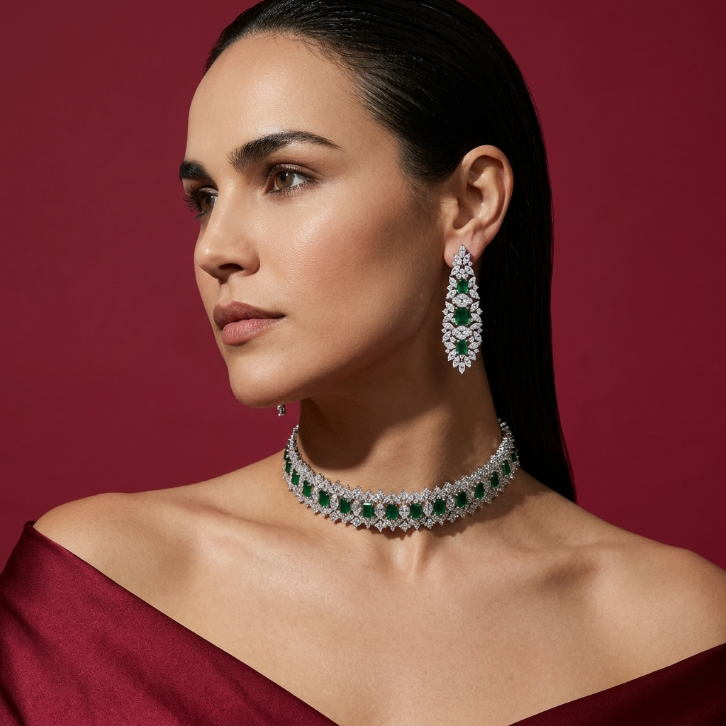 Emerald Constellation Choker & Drop Earrings Set