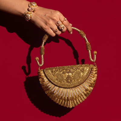 Sona Arc Fan Flap Bag - Gold