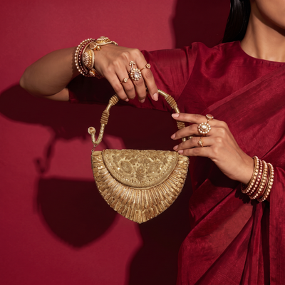 Sona Arc Fan Flap Bag - Gold