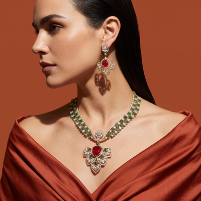 Maira Ruby Emerald Necklace Set