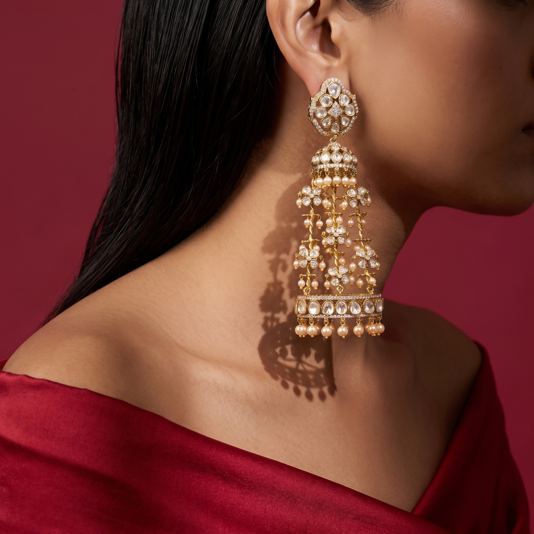 Meherika Kundan Pearl Chandelier Earrings