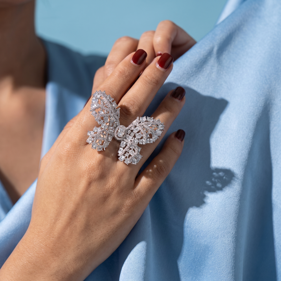Butterfly Cluster Clear CZ Ring