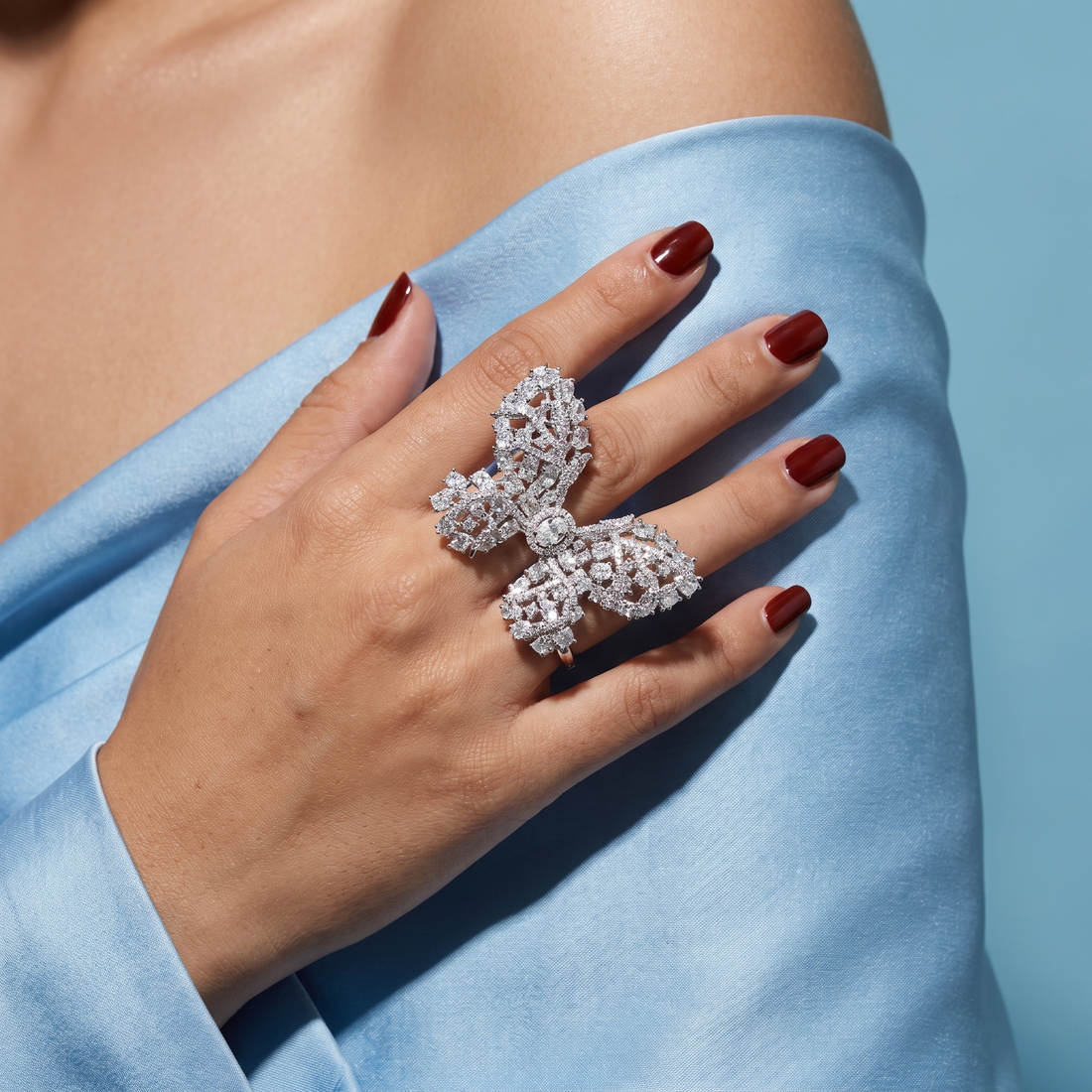 Butterfly Cluster Clear CZ Ring