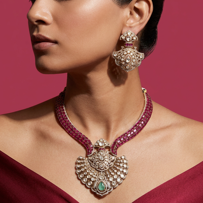 Shell fan ruby necklace set