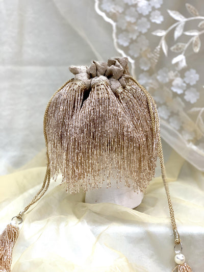 Cleopatra Rose Gold Tassels Potli Bag - Ozel