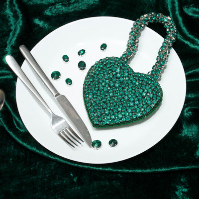 Top view of rhinestone heart bag — Ozel
