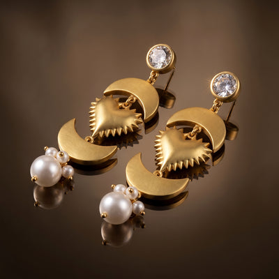 Lunar Heart Pearl Drop Earrings 2
