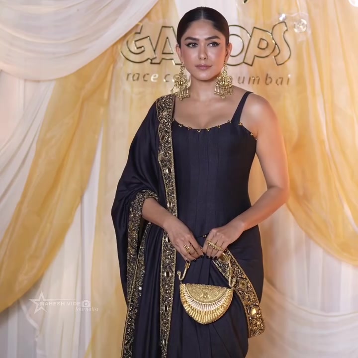 Mrunal Thakur with Sona Arc Fan Flap Bag - Gold