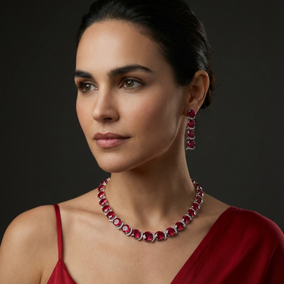 Rubelia crimson radiance necklace set with ruby-toned stones