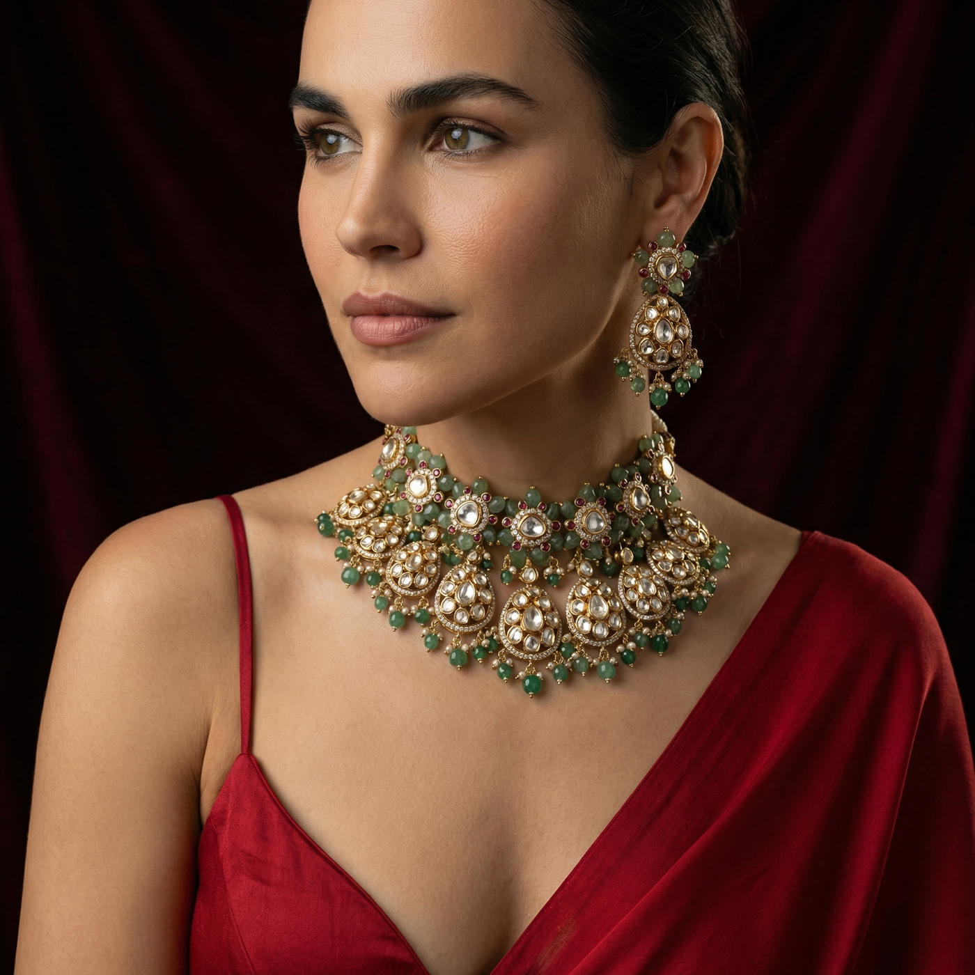 Meheraya Gulzar kundan choker set with floral stonework and pearls