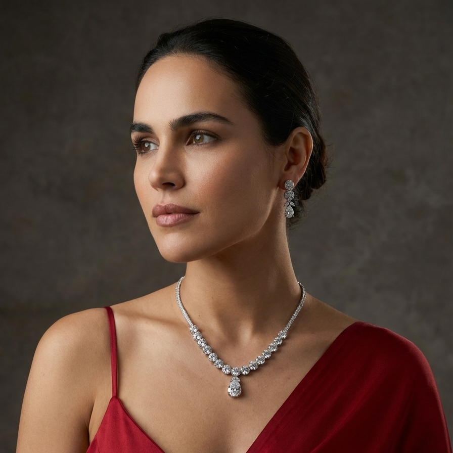 Solara Teardrop Diamond Necklace Set – handcrafted teardrop necklace by Ozel