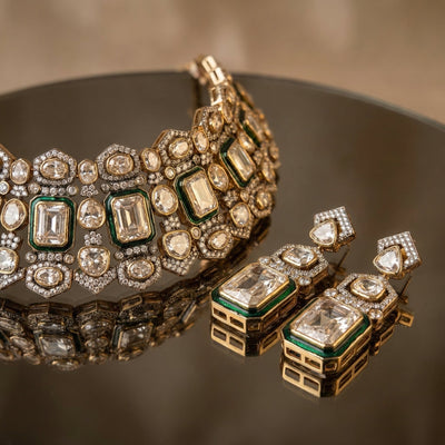 Zafreen – emerald kundan collar set by Ozel