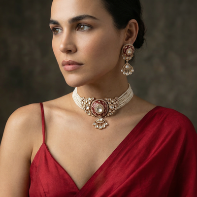 Vayana Polki Pearl Choker Set – ornate polki pearl set by Ozel