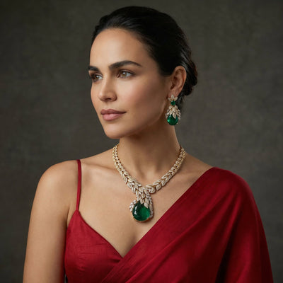 Zehra Emerald Vaani Necklace Set